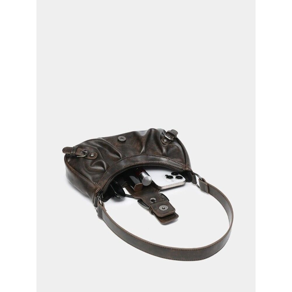 Trendy Shoulder Bag Vintage Leather Spicy Girl Y2K Armpit Bag Rivet Belt - Picture 3 of 6